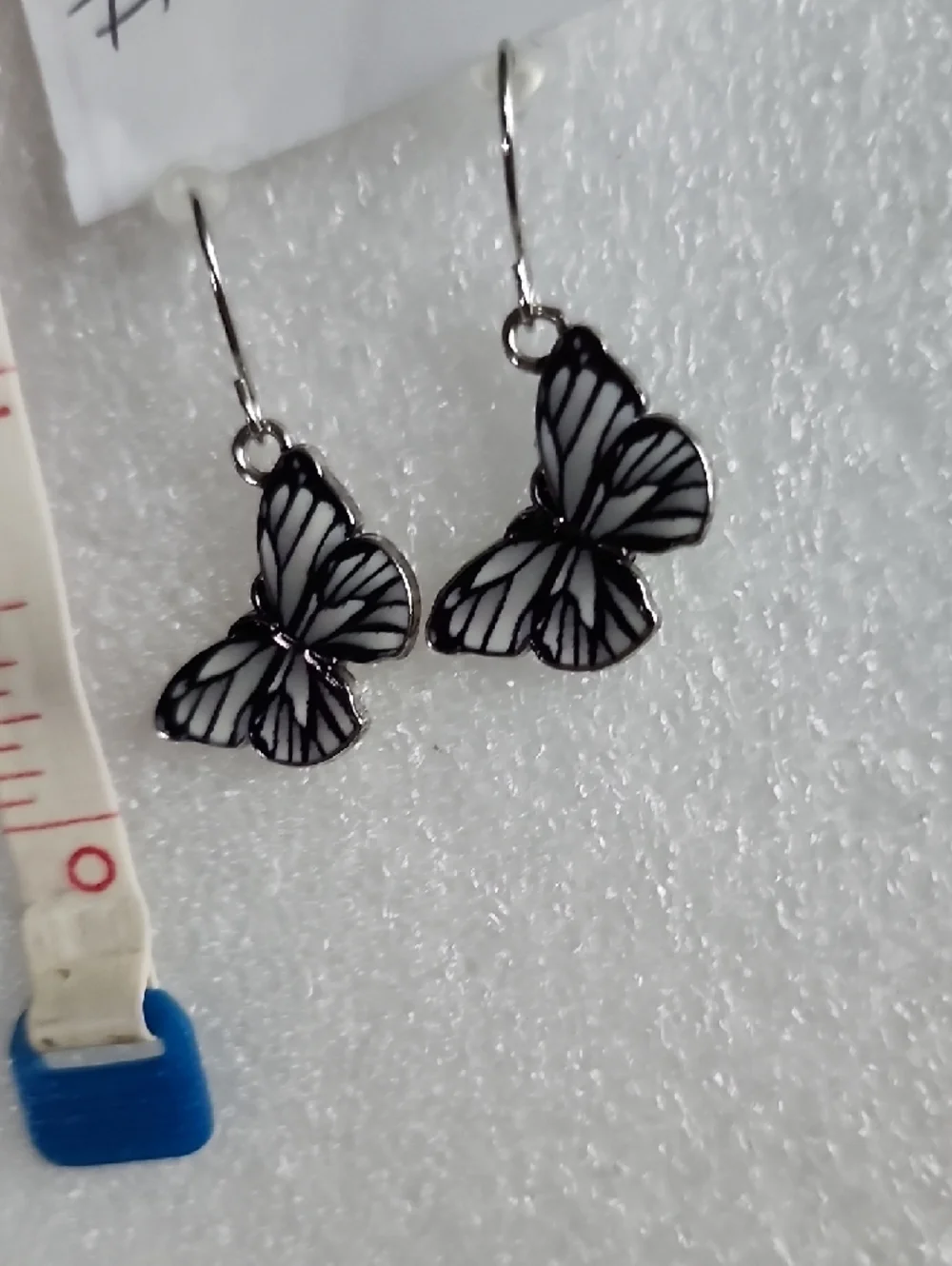Hand Crafted Black and White Butterfly Drop Earrings